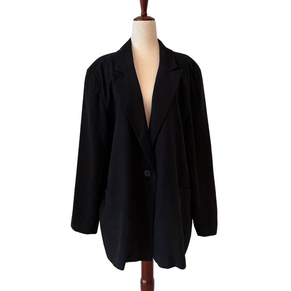 Open Edit Black Oversized Single Button Blazer, Women’s XL